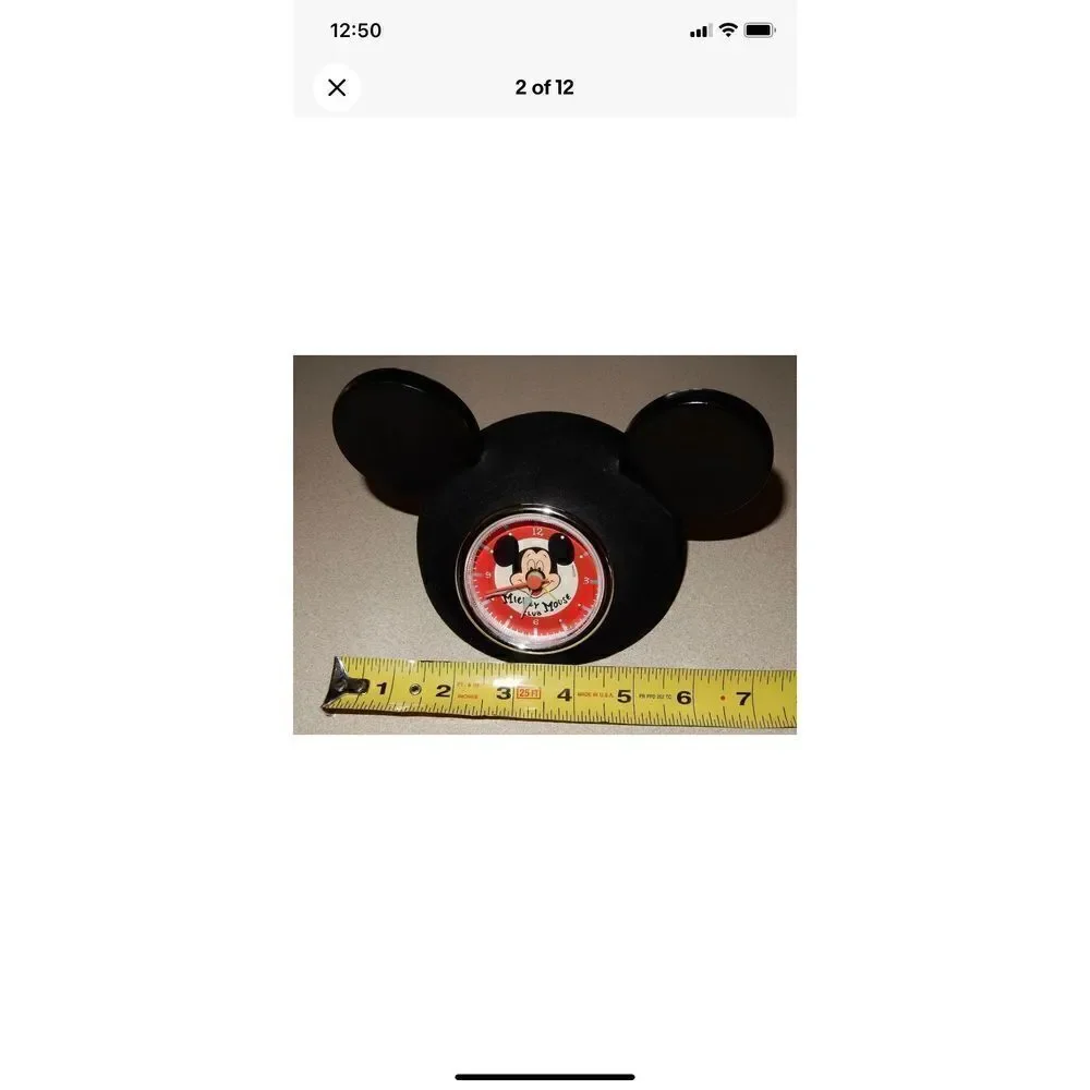 Disney Parks Mickey Mouse club black fuzzy ears clock-WORKS